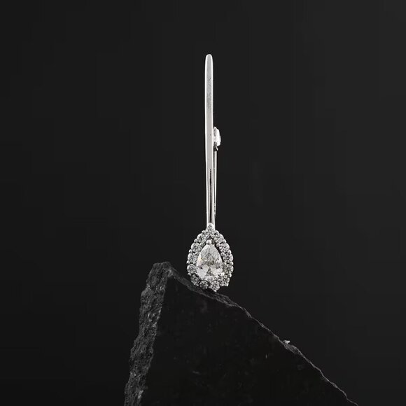 Diamond CZ Teardrop Brooch in 925 Sterling Silver 1.78" in Size - Picture 2 of 4